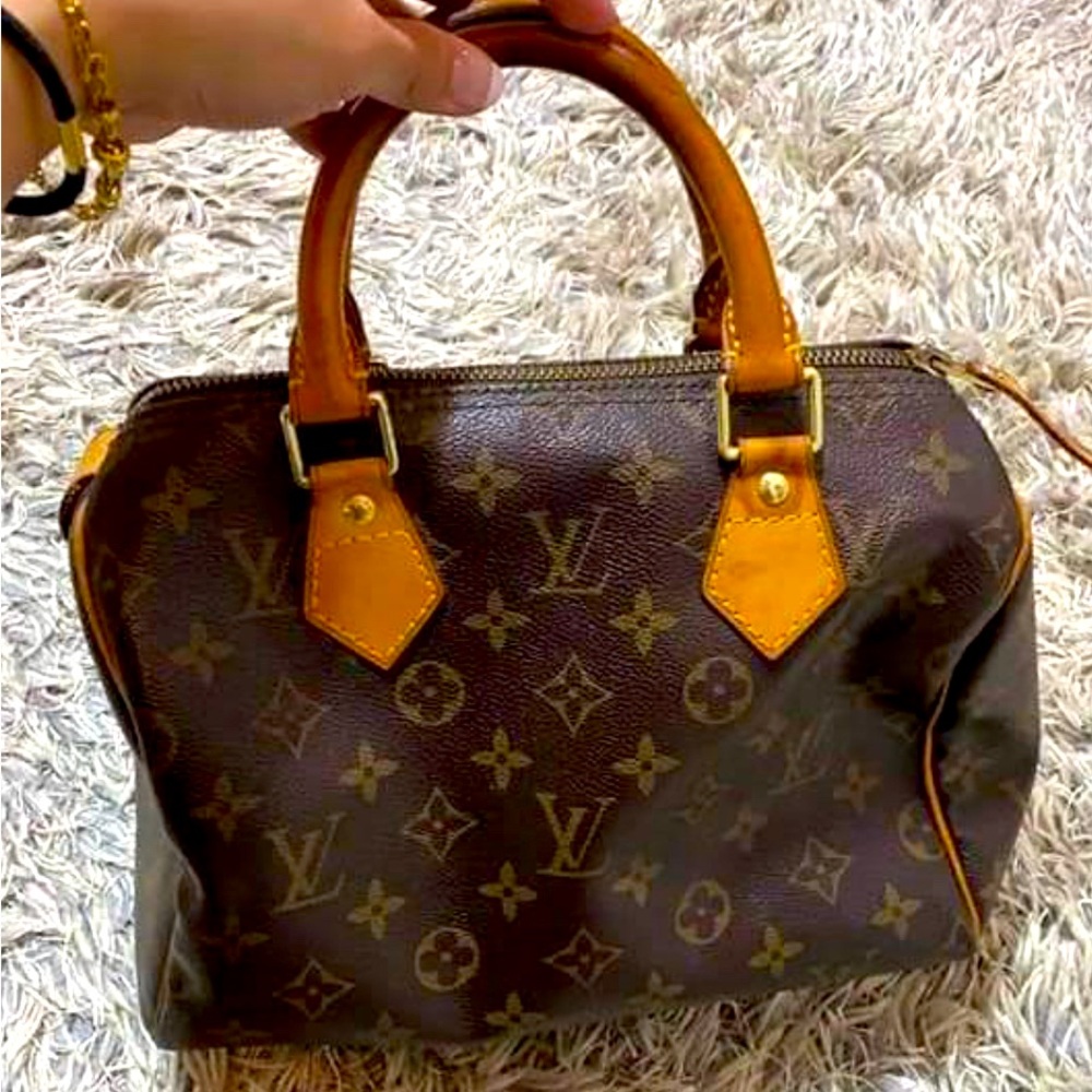 Louis Vuitton speedy 25 with red organizer inside